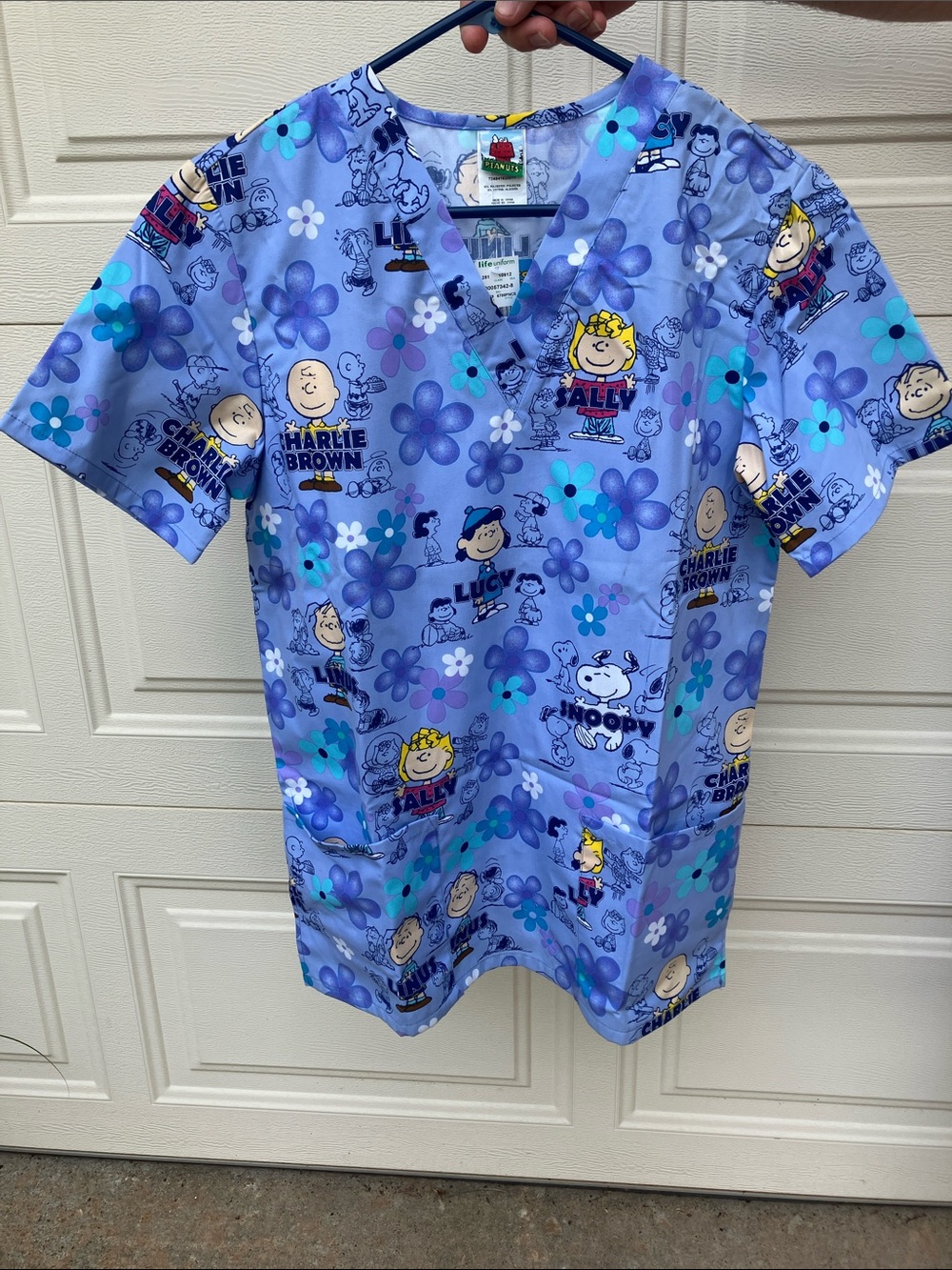 Peanuts Snoopy and The Gang Floral Print Scrub Shirt Tooniforms by Cherokee